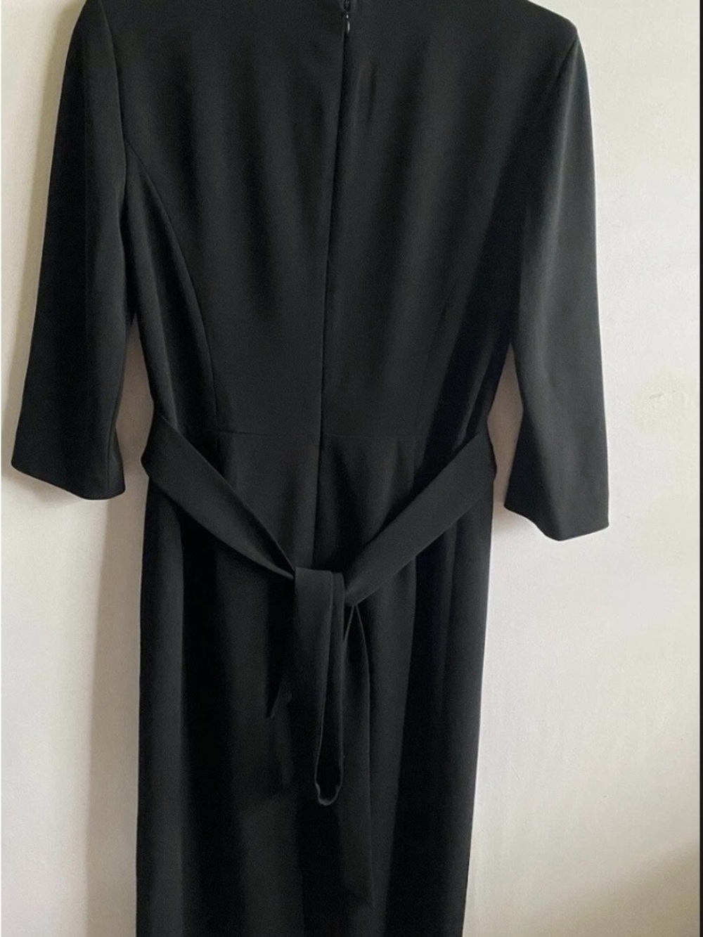 Talbots Black Long Sleeve Midi Dress with Waist Tie